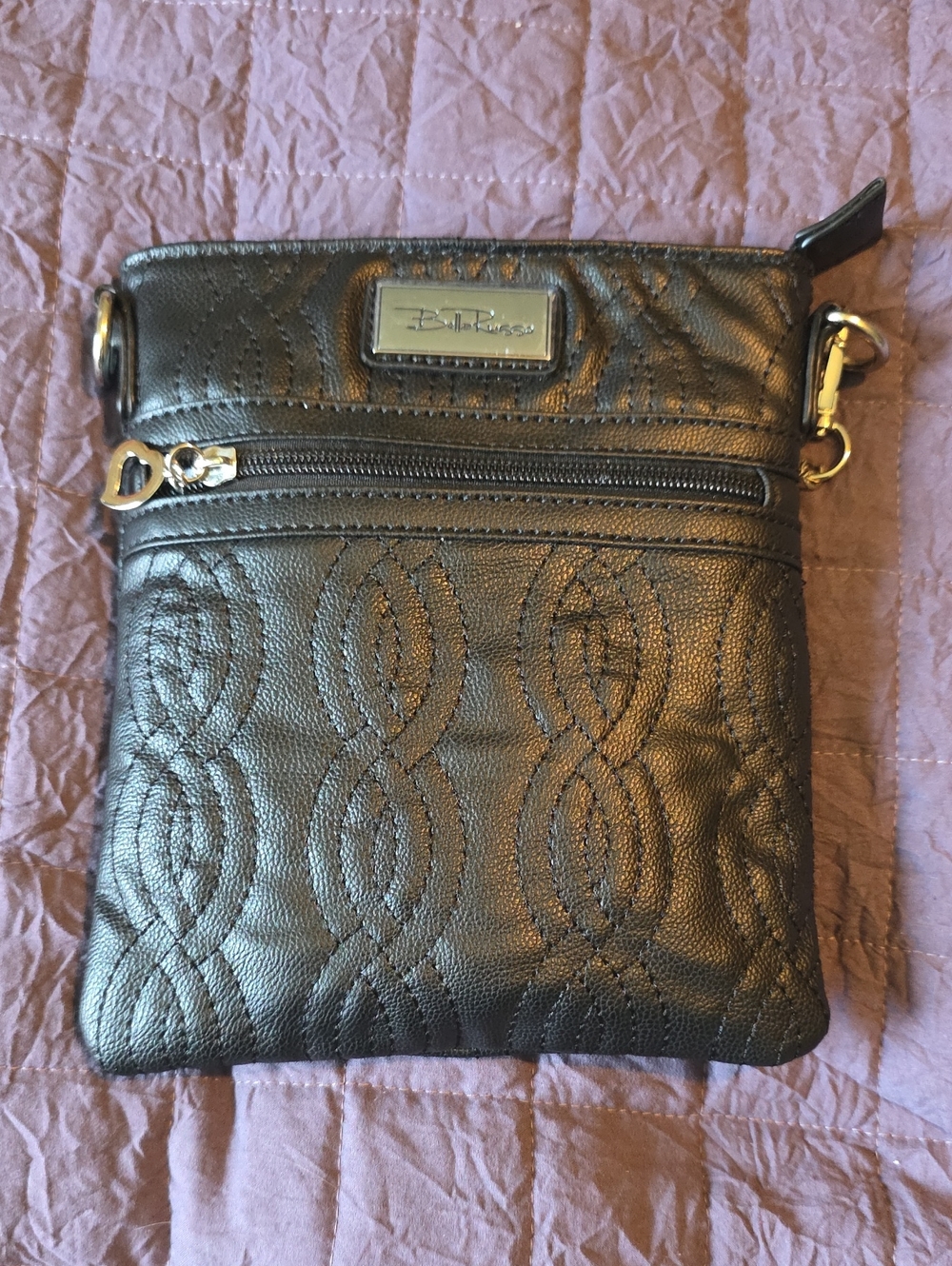 Black Quilted Crossbody Bag with Front Zip Pocket